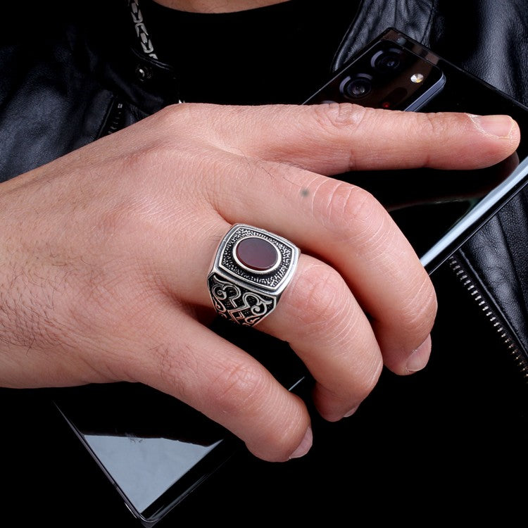 Zilveren Heren Ring Met Agaat Steen