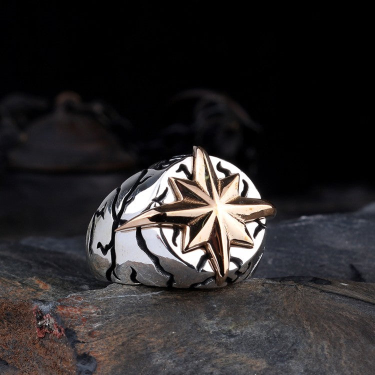 Herenring met Kompasster van 925 Sterling Zilver