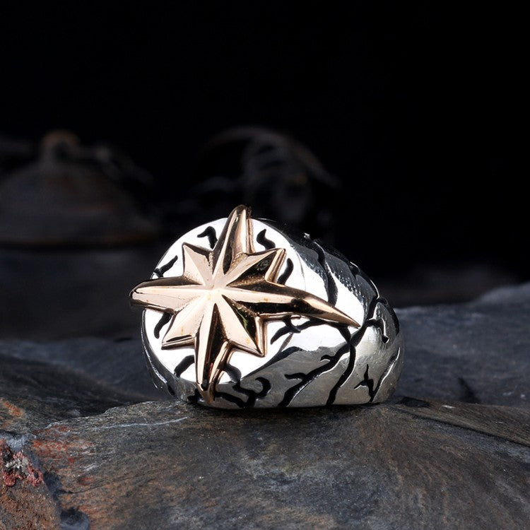 Herenring met Kompasster van 925 Sterling Zilver