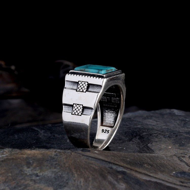 925 Sterling Silber Herrenring mit türkisfarbenem Stein