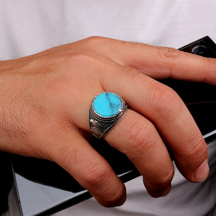 925 Zilveren Herenring met Turkoois en Adelaar Motief