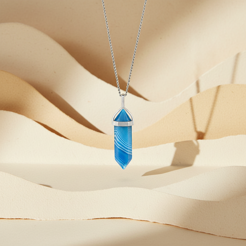 Blauwe agaat hanger met ketting