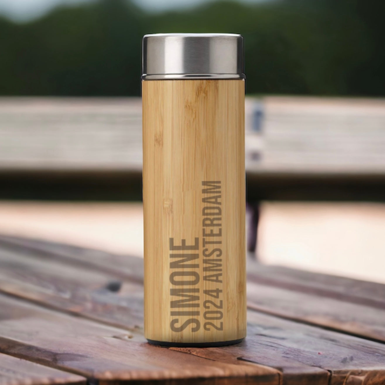 360 ml bamboe thermosfles/thermosbeker met tekst