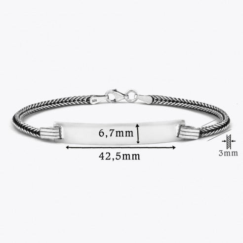 Armband met graveerplaat, zilver / 3 mm breed