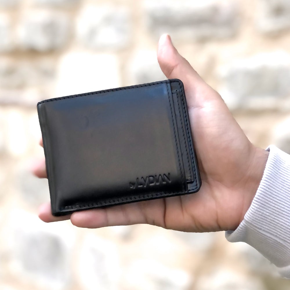 Gravieren Sie schwarze Ledergeldbörse mit Kartenhalter BLW1320-S