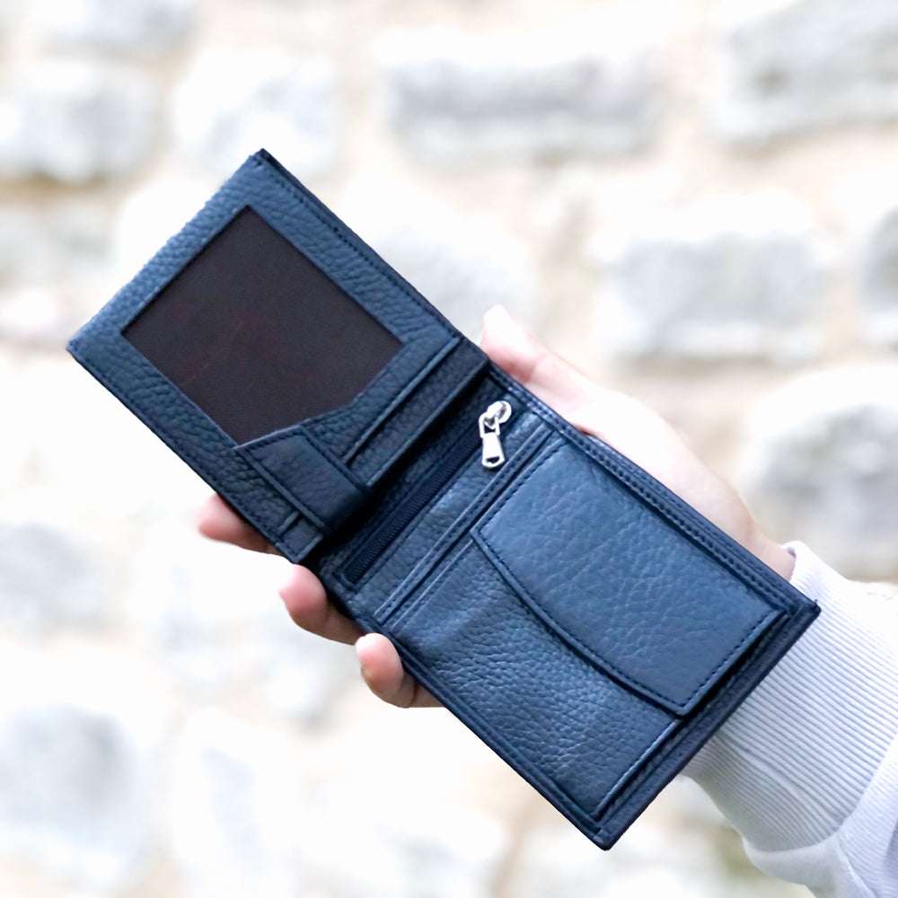 Donker Blauwe Leren Portemonnee Met Naam BLW050-L