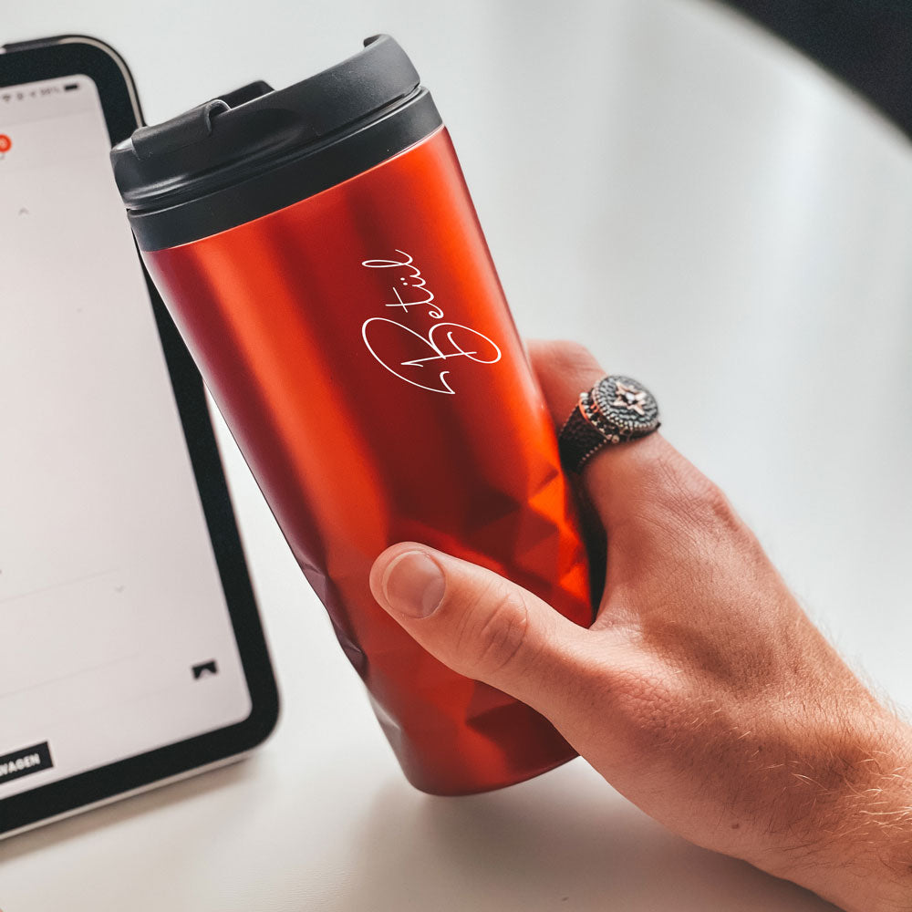 Graphic Mug thermos with text -1