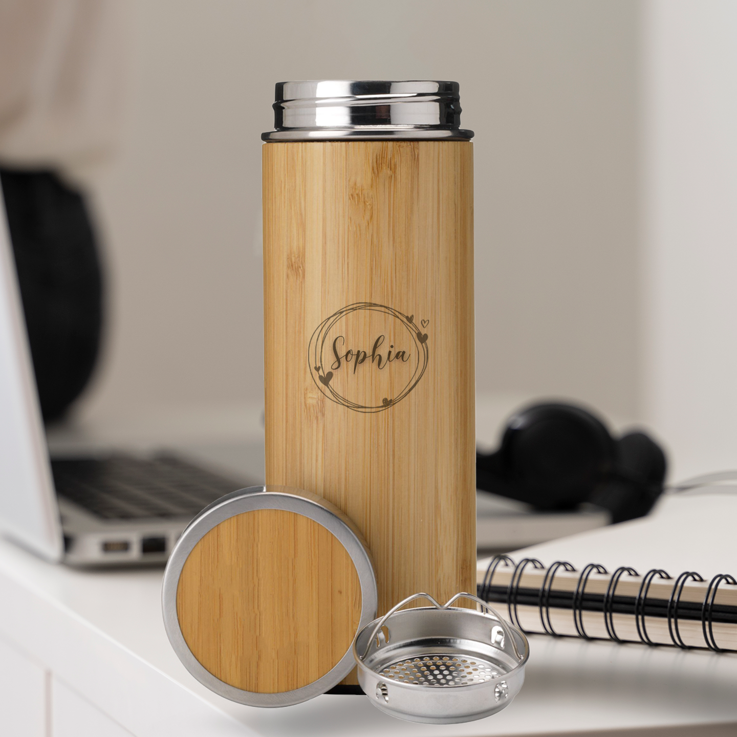 360 ml bamboe thermosfles/thermosbeker met tekst