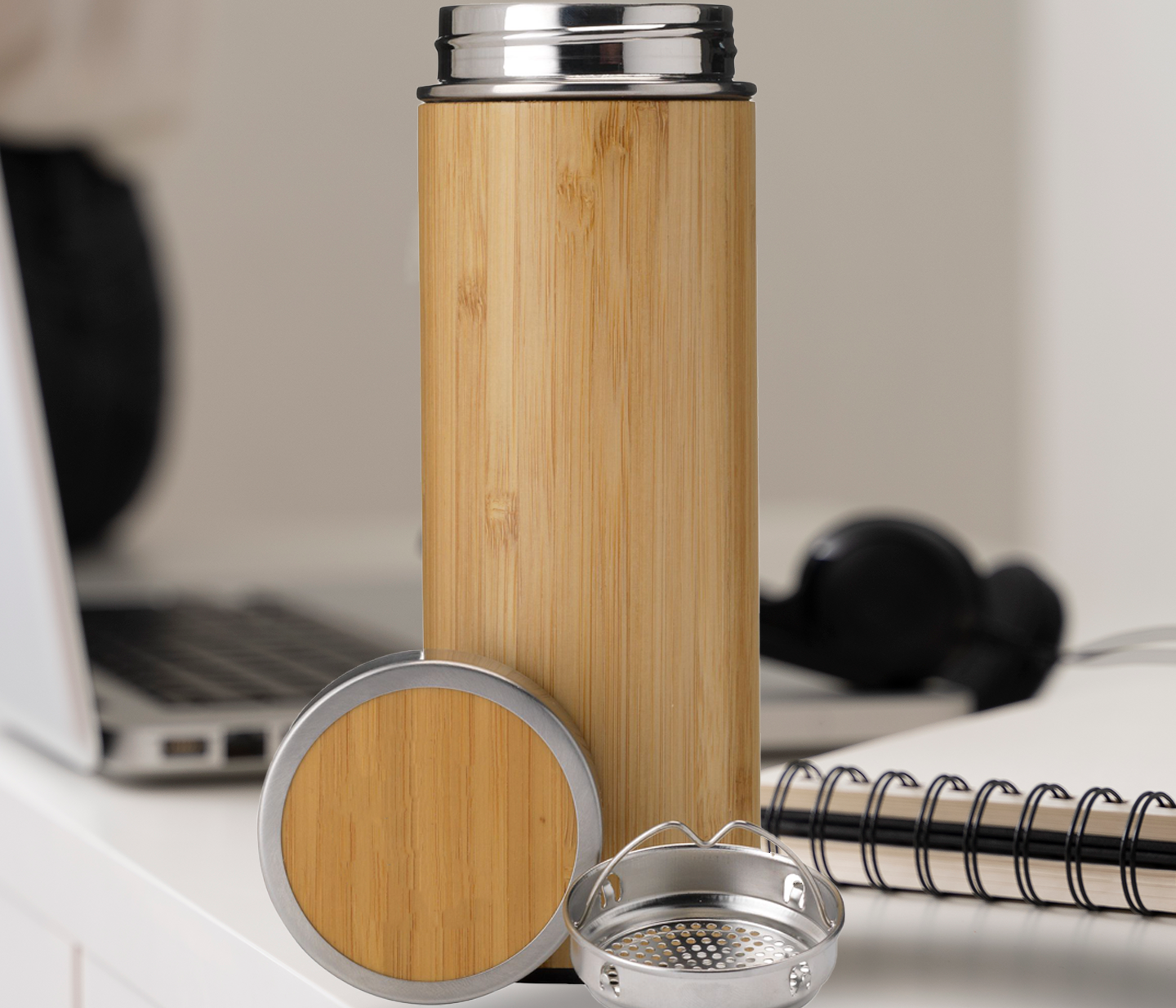 360 ml bamboe thermosfles/thermosbeker met tekst