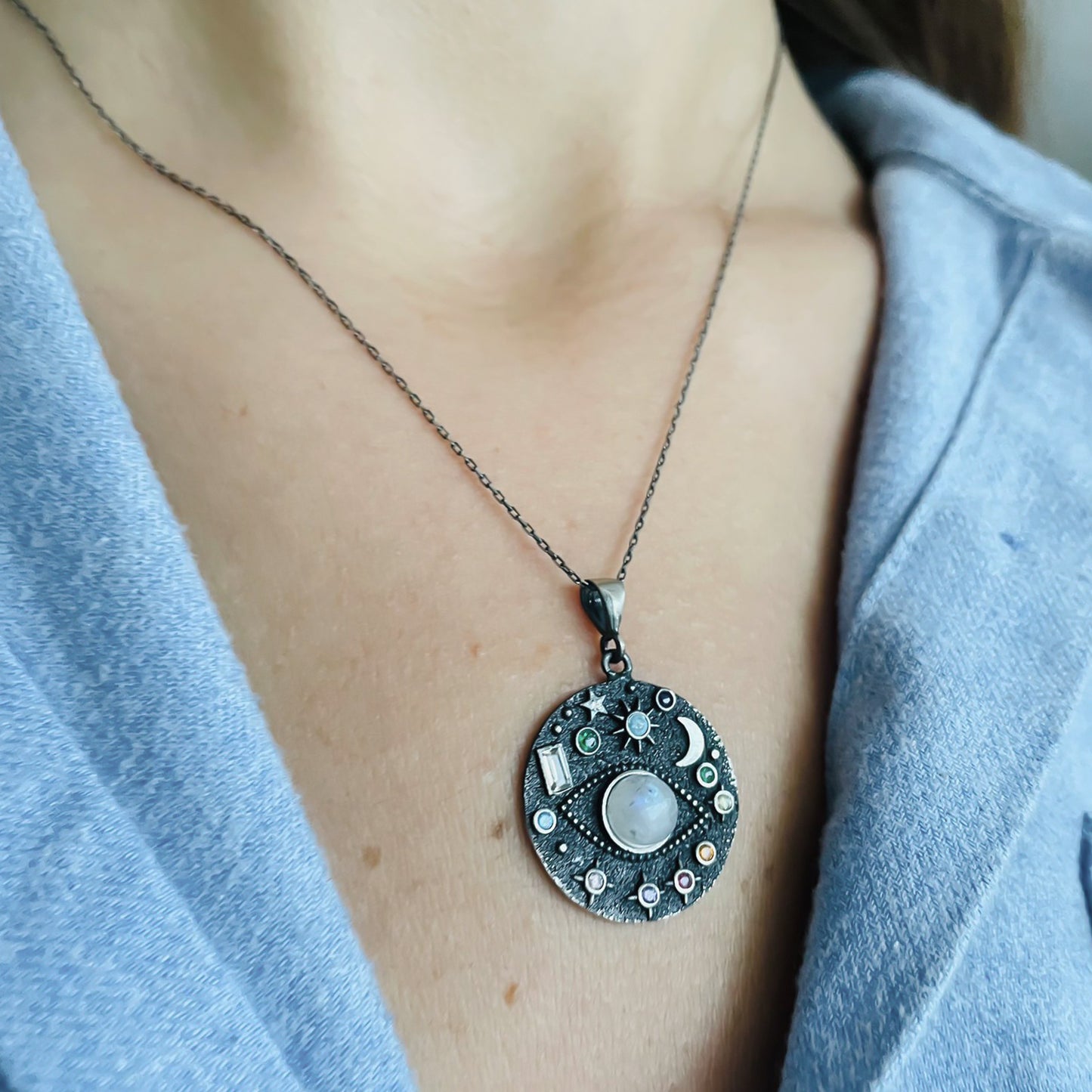 Oog Medaillon - met sterren ketting hanger