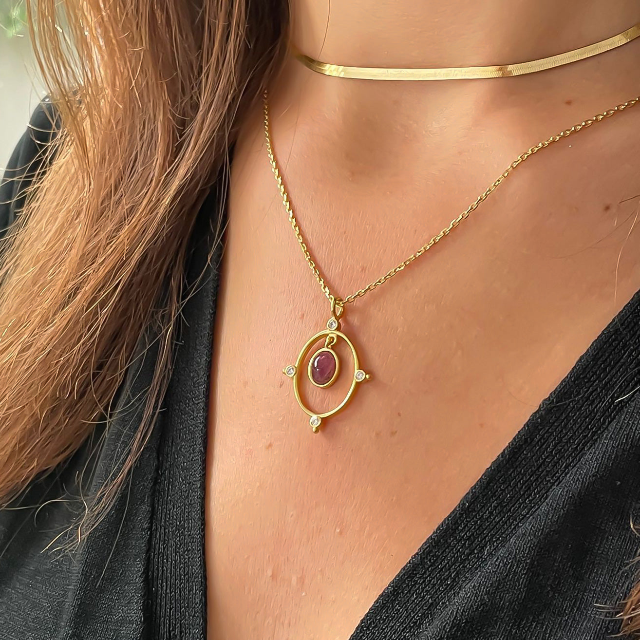 Collier argent & pendentif pierre naturelle