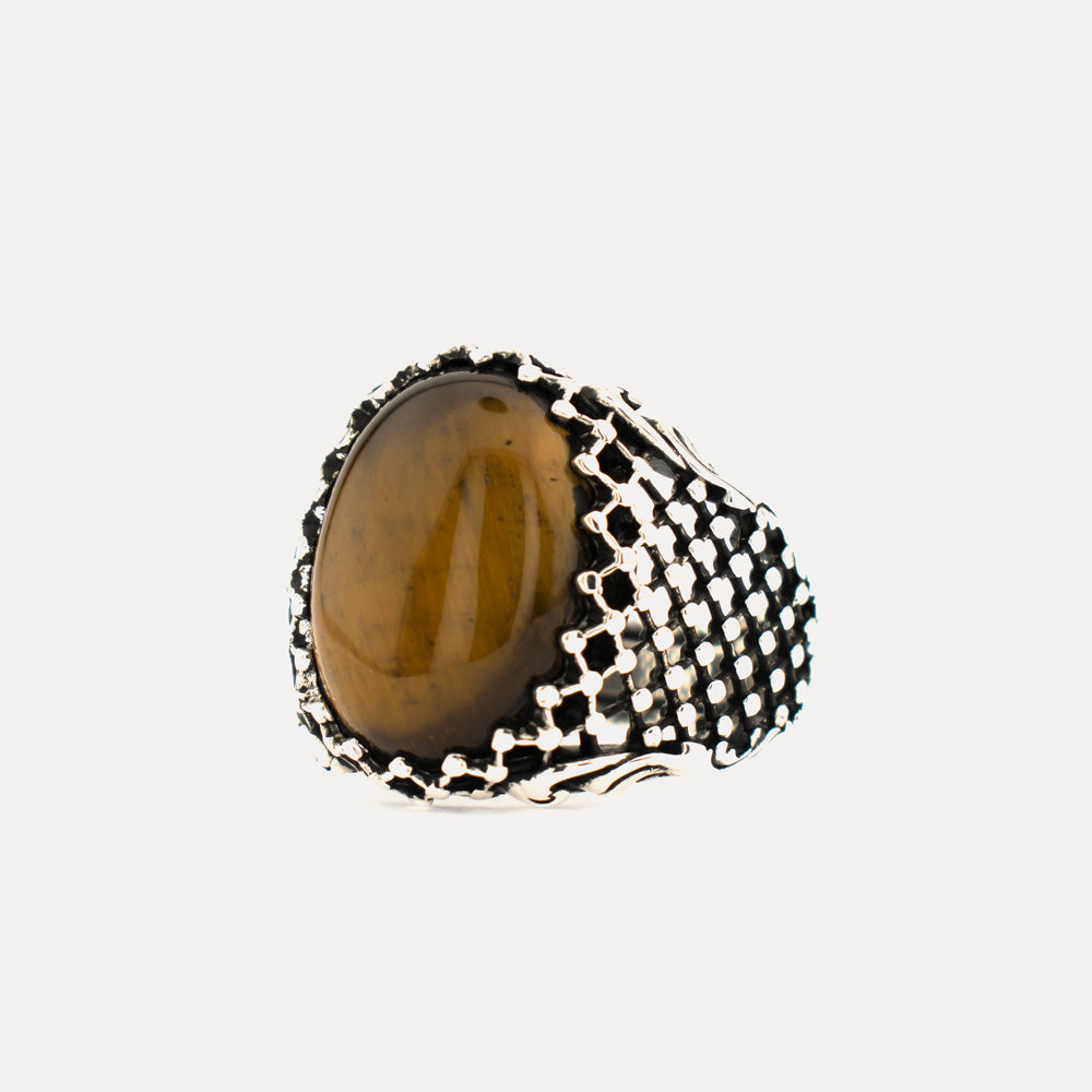 Oval Tiger Eye Stone Sterling Silver Ring BLK001