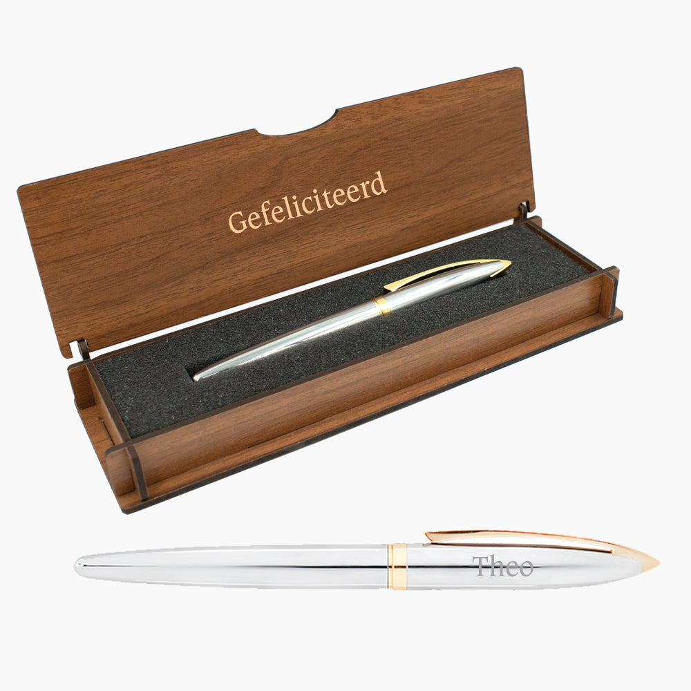 Gepersonaliseerde Pen Set - Schrijfset Met Gegraveerde Houten Doos BLP2158
