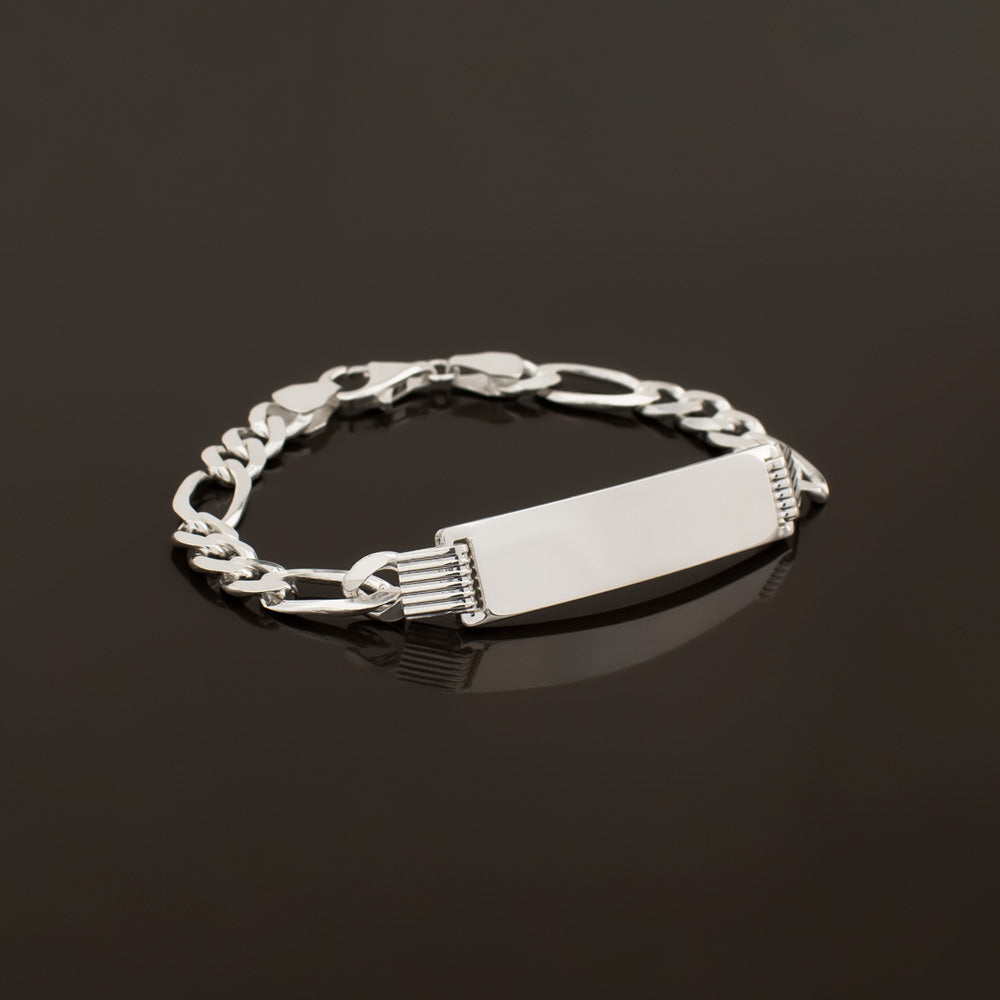 Bracelet Figaro avec plaque gravée, argent / 8 mm de large