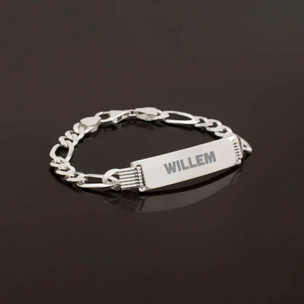Bracelet Figaro avec plaque gravée, argent / 8 mm de large