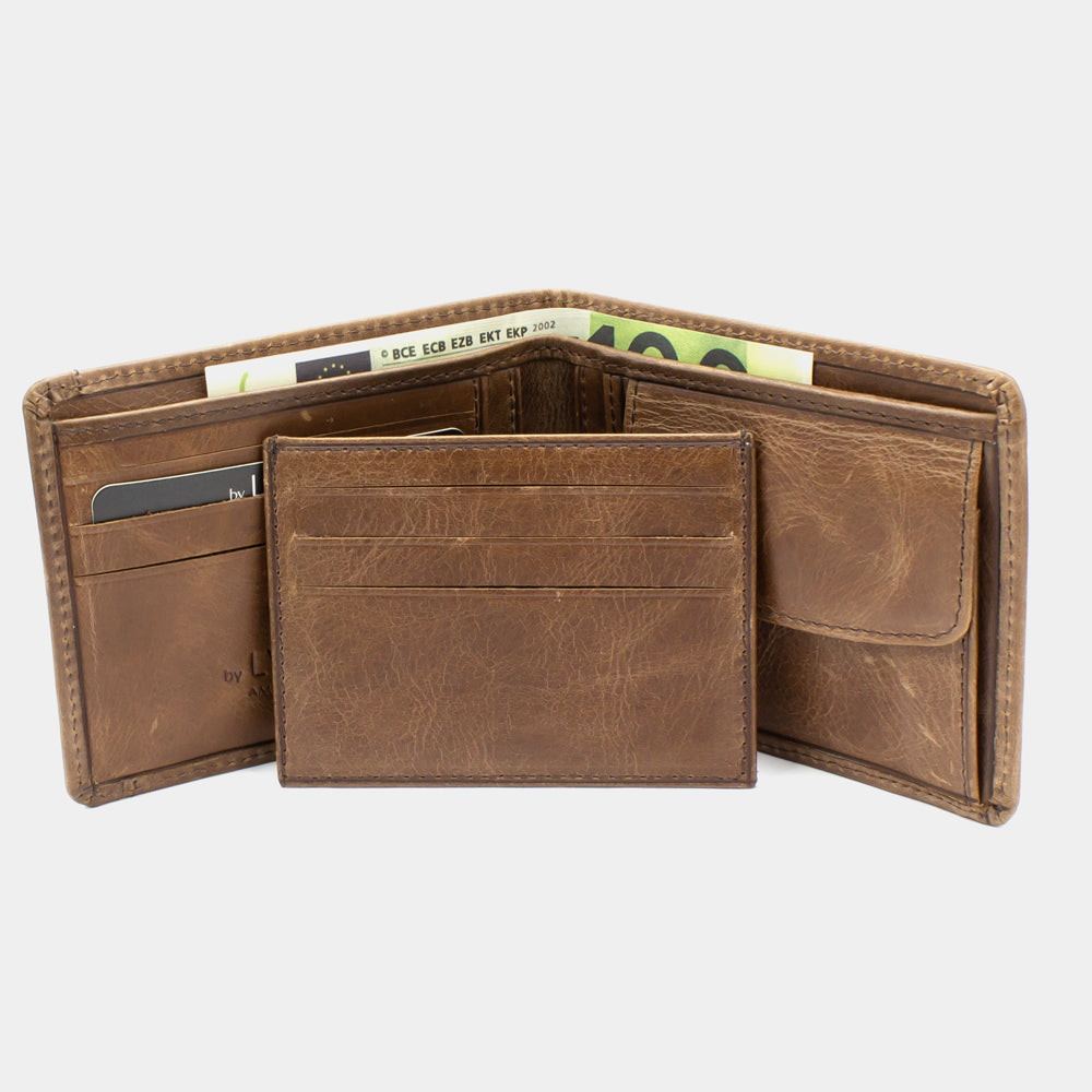 Portefeuille en cuir marron avec gravure porte-cartes BLW1320-K