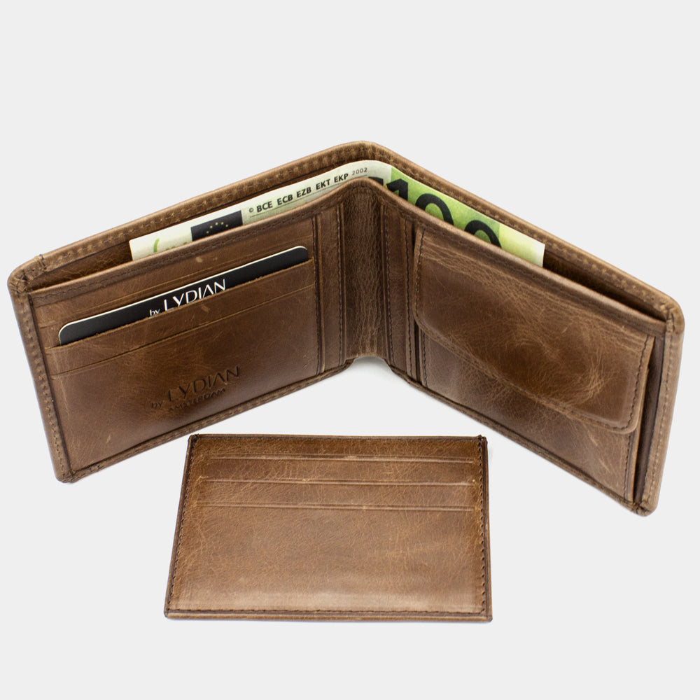 Portefeuille en cuir marron avec gravure porte-cartes BLW1320-K