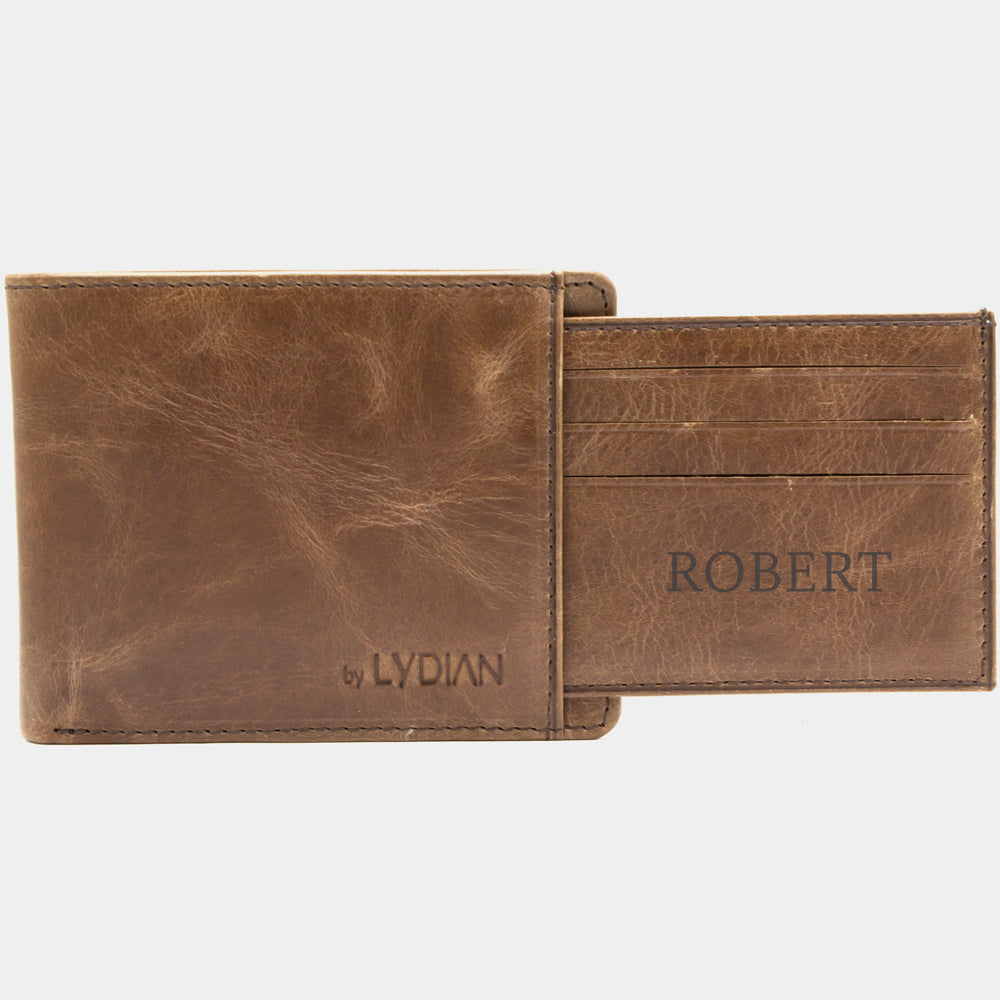 Portefeuille en cuir marron avec gravure porte-cartes BLW1320-K