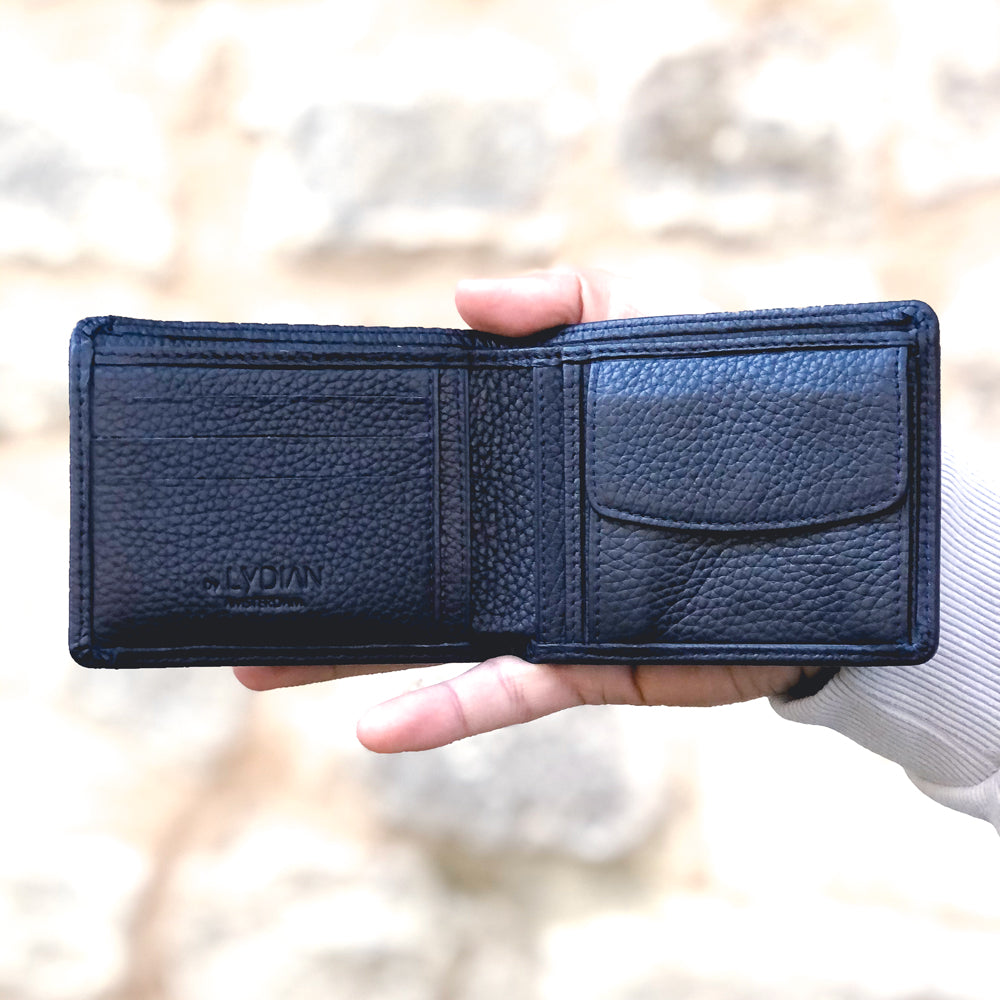 Blauwe Leren Portemonnee met Kaarthouder graveren BLW1320-L