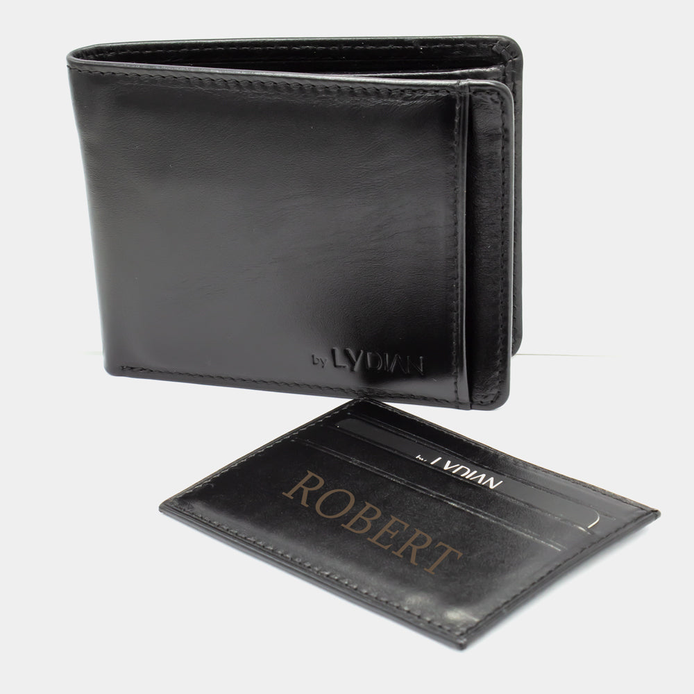 Gravieren Sie schwarze Ledergeldbörse mit Kartenhalter BLW1320-S