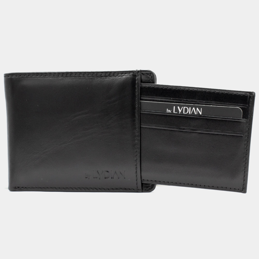 Gravieren Sie schwarze Ledergeldbörse mit Kartenhalter BLW1320-S