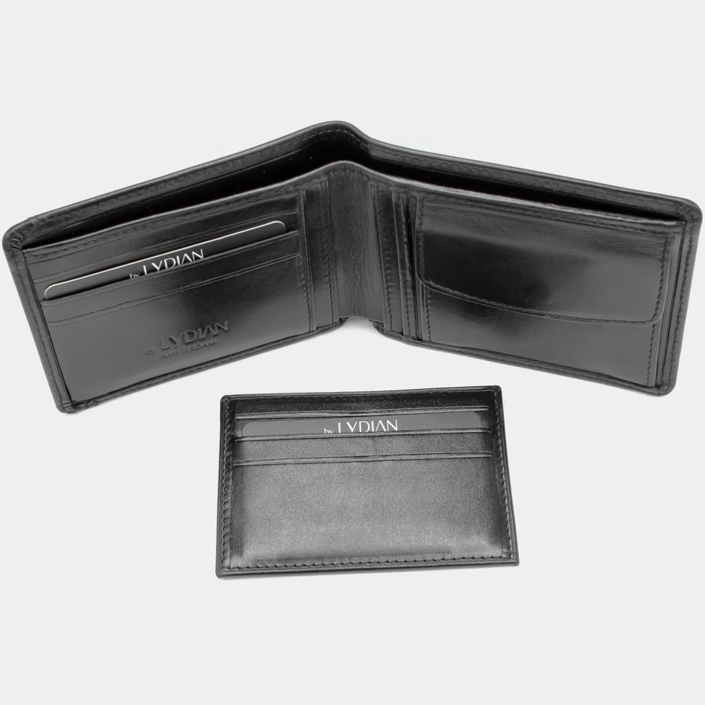 Gravieren Sie schwarze Ledergeldbörse mit Kartenhalter BLW1320-S