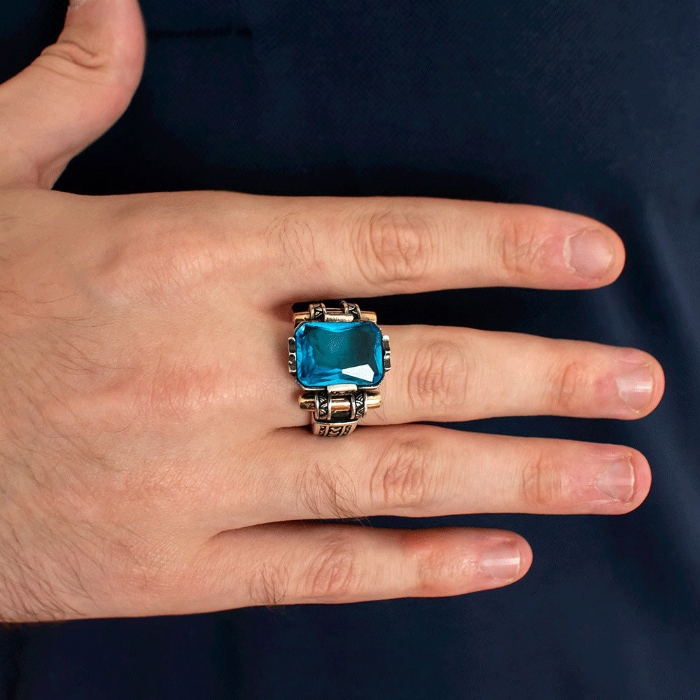 Herenring Met Blauwe Steen CLMR0162