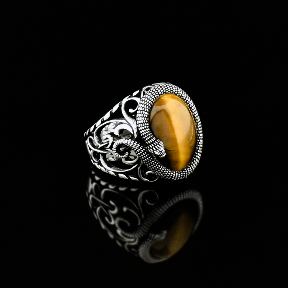 Slang ring - 925 sterling zilver met tijgeroog