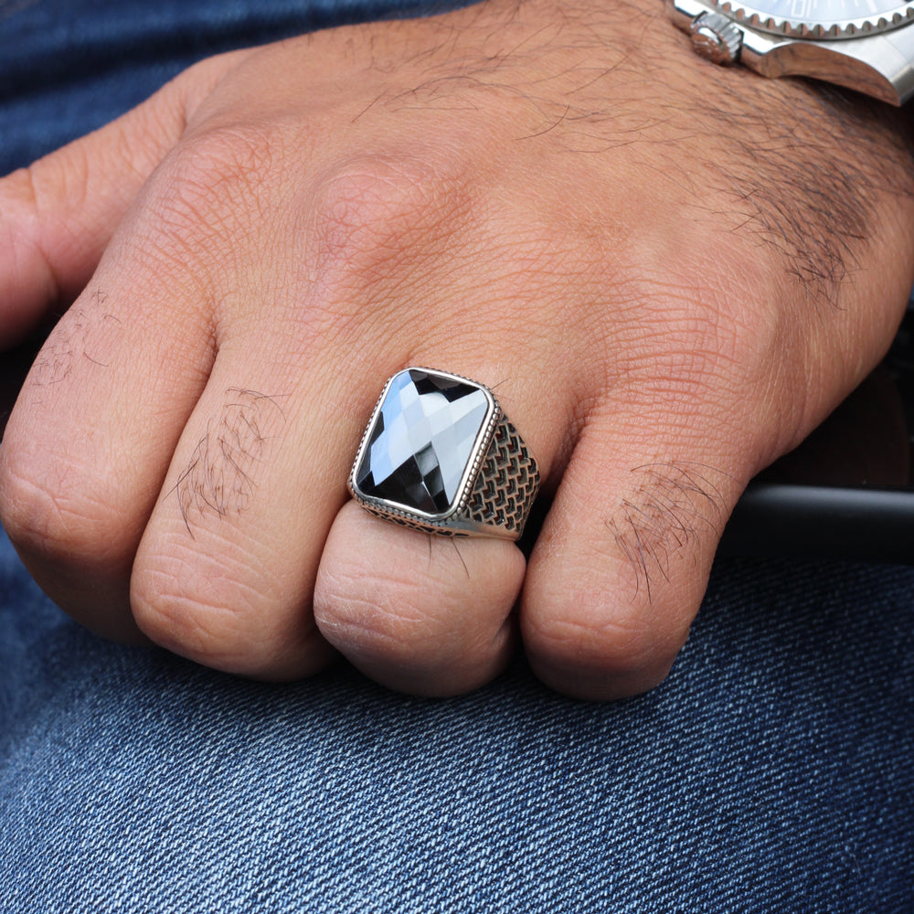 925 Silver Men's Ring With Black Stone LMR295