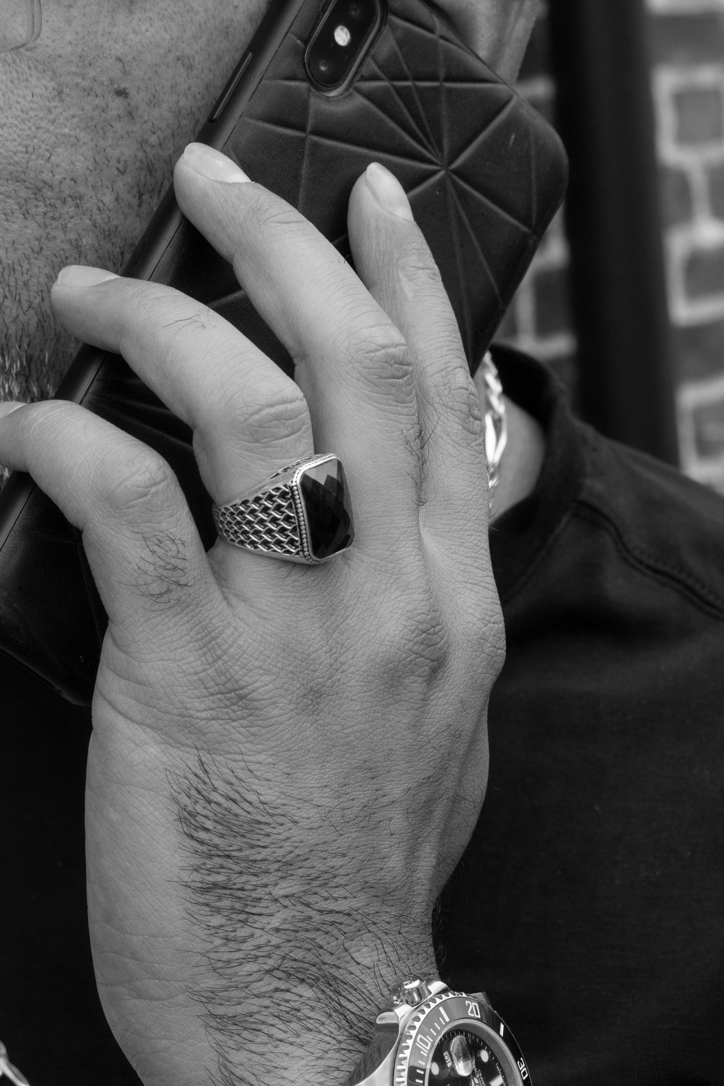 925 Silver Men's Ring With Black Stone LMR295