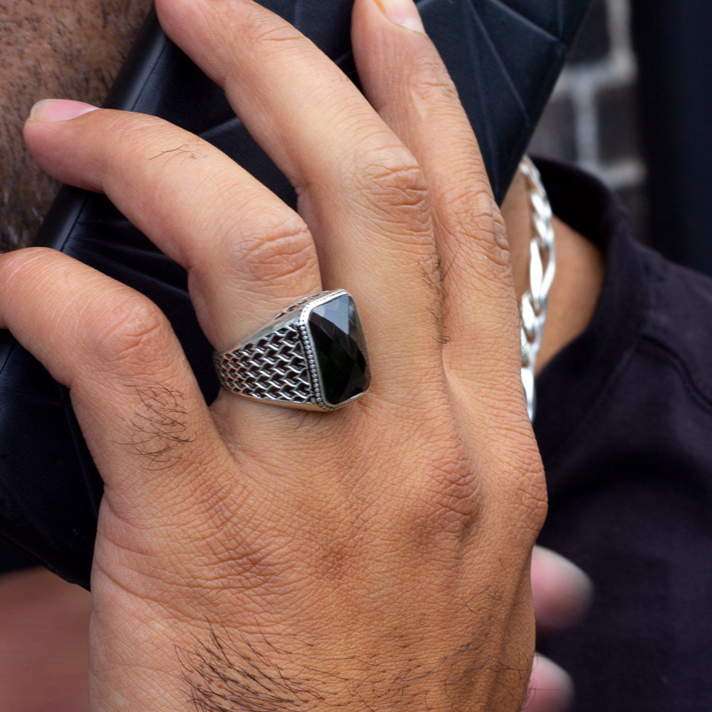 925 Silver Men's Ring With Black Stone LMR295