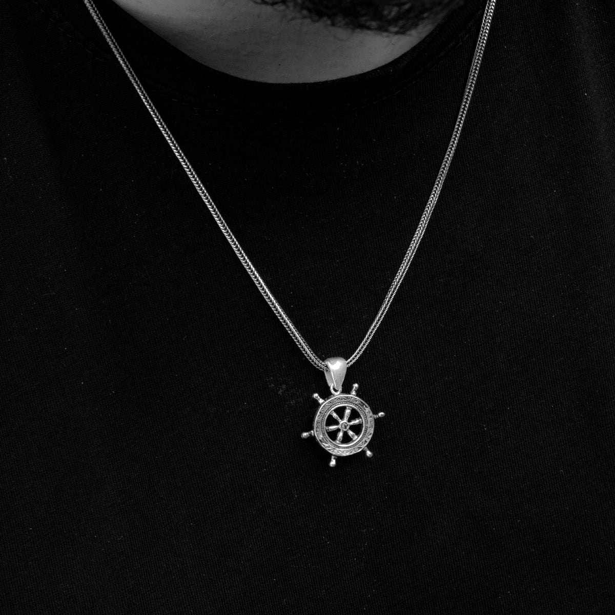 By LYDIAN Silver Necklace with ship's wheel pendant BLYDK083