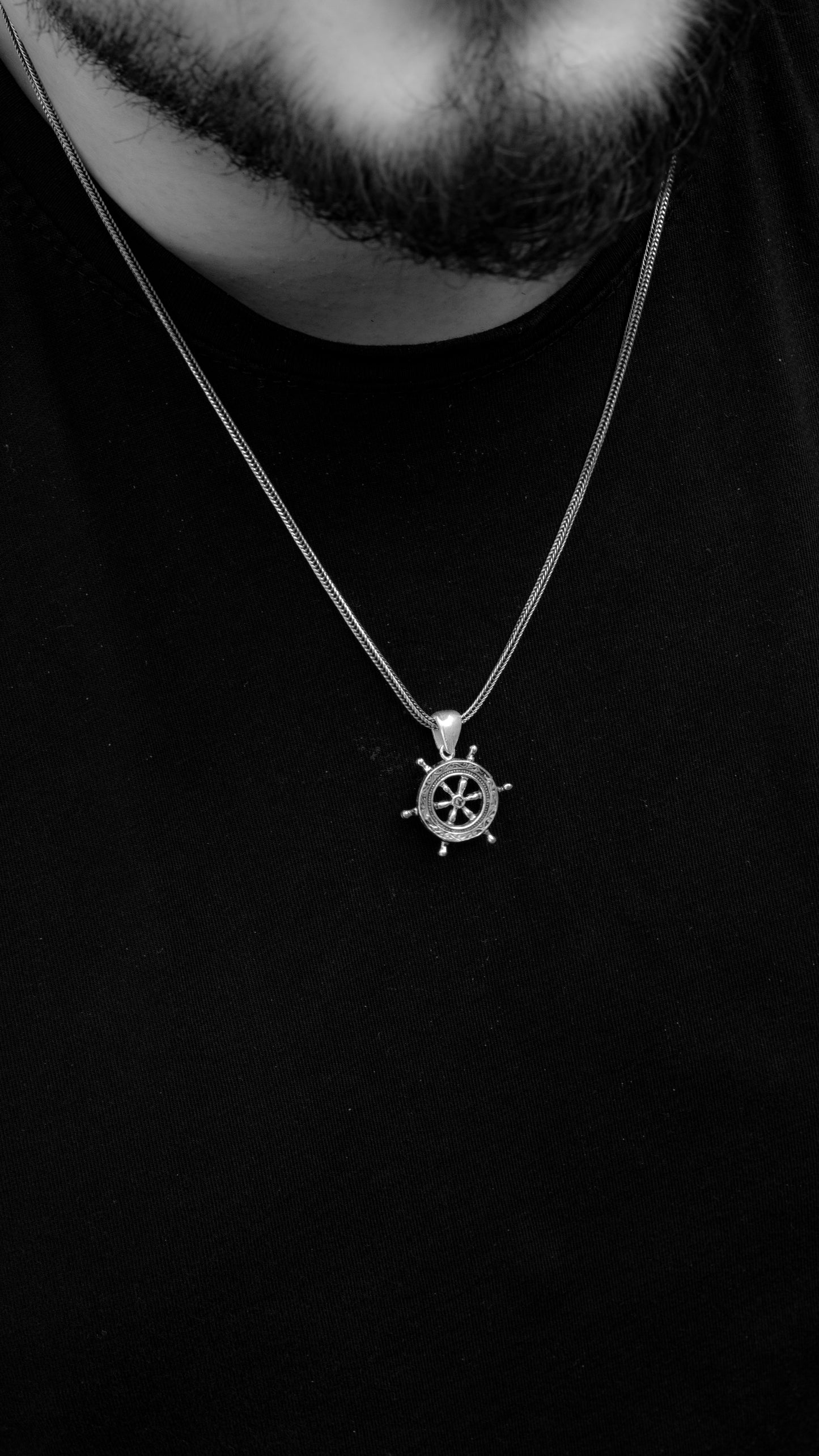 By LYDIAN Silver Necklace with ship's wheel pendant BLYDK083