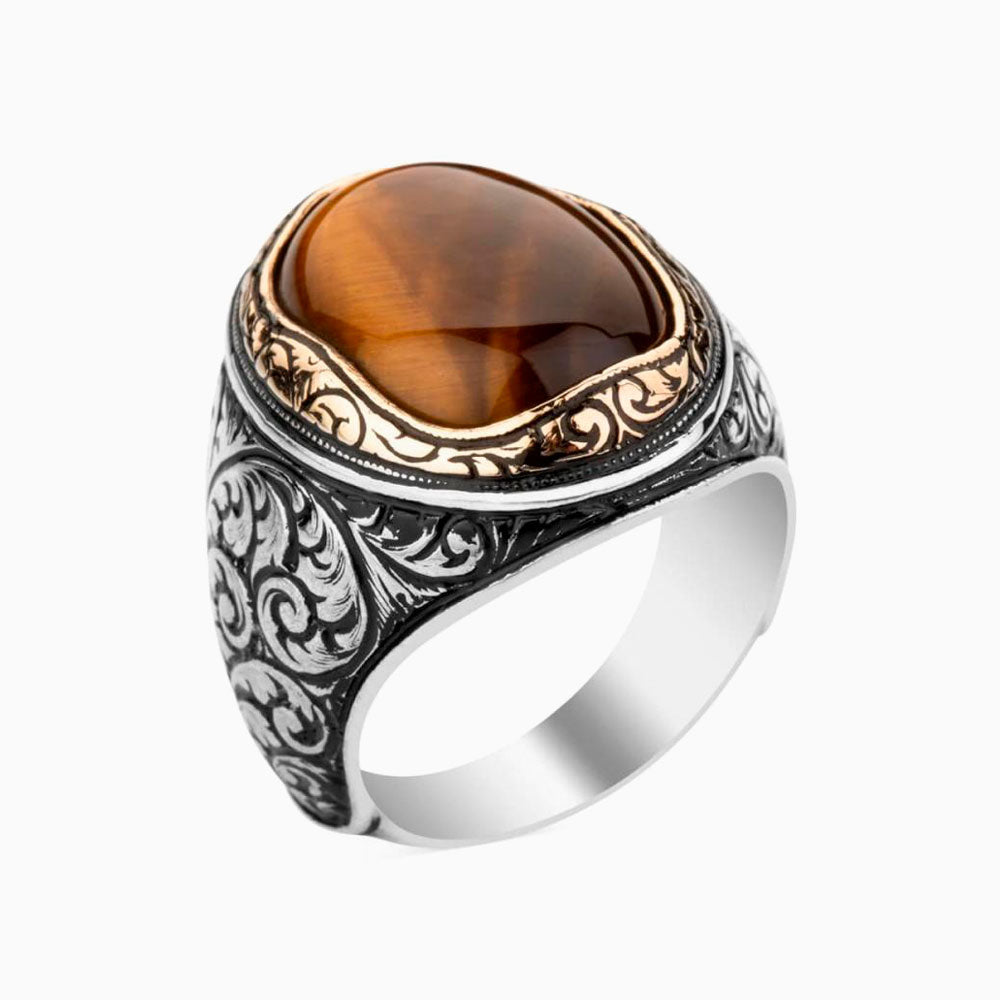 925s Silver Mens Ring With Tiger Eye Stone LMR374_TG