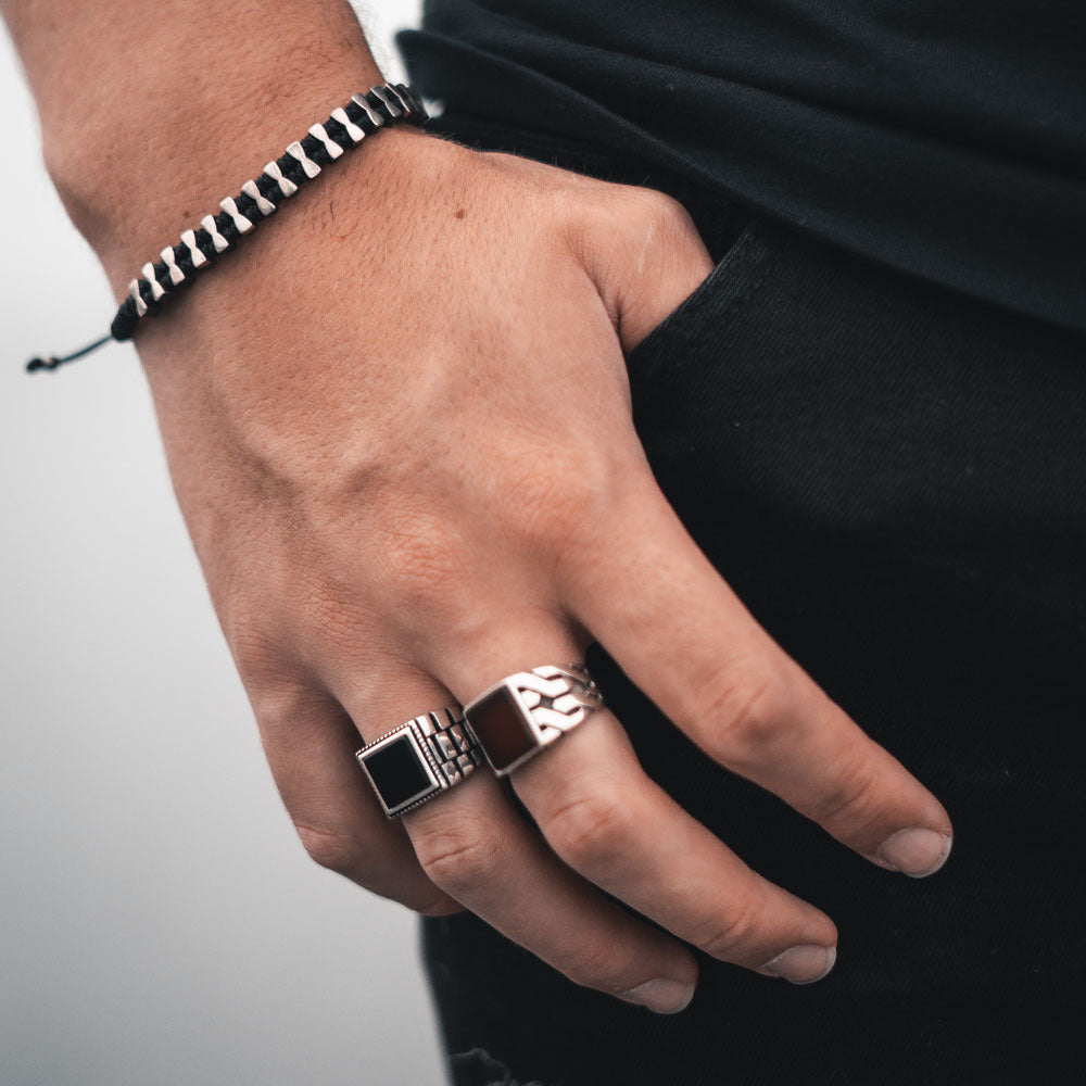 Silver signet ring onyx men LMR501