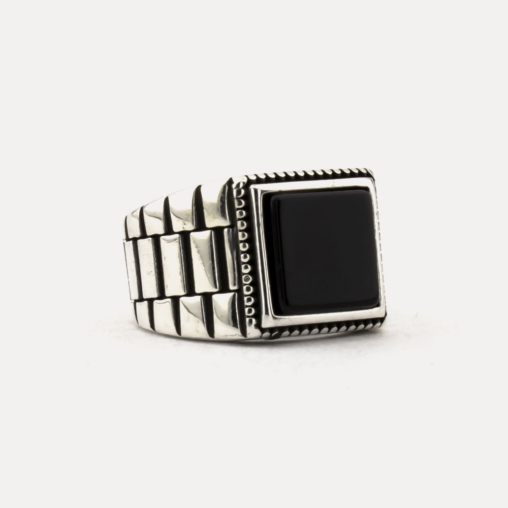Silver signet ring onyx men LMR501