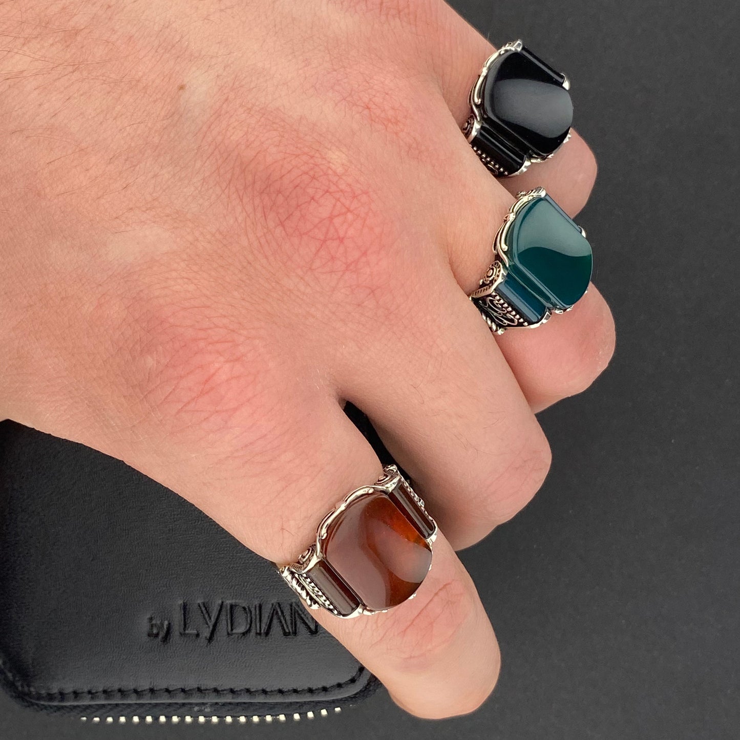 925 Silver Mens Ring With Red Agate Stone ORTBL170