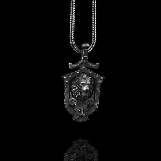 925 Silver Lion Pendant in Shield Design