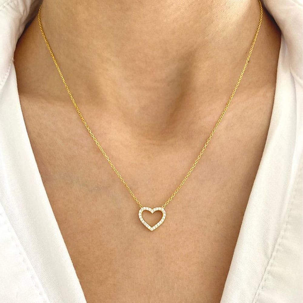 Zilveren ketting hart met zirkonia steen
