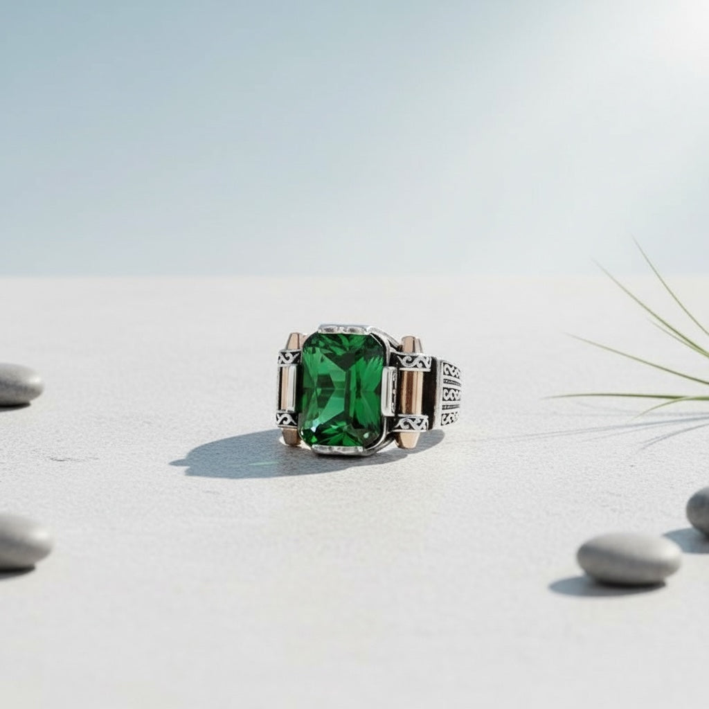 Herenring met Groene Zirkonia – 925 Sterling Zilver