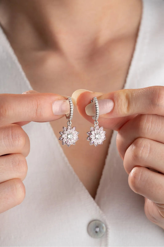 Pink Lotus Oorbellen – 925 Zilver & Zirkonia