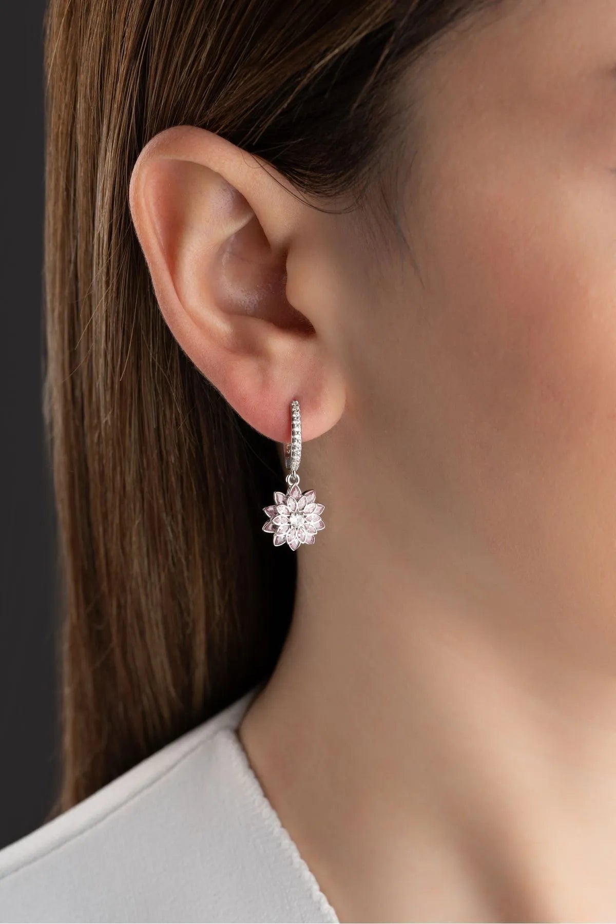 Pink Lotus Oorbellen – 925 Zilver & Zirkonia