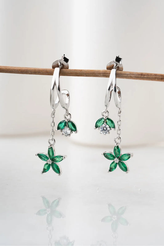 Green Lotus Earrings - 925 Silver & Zirconia
