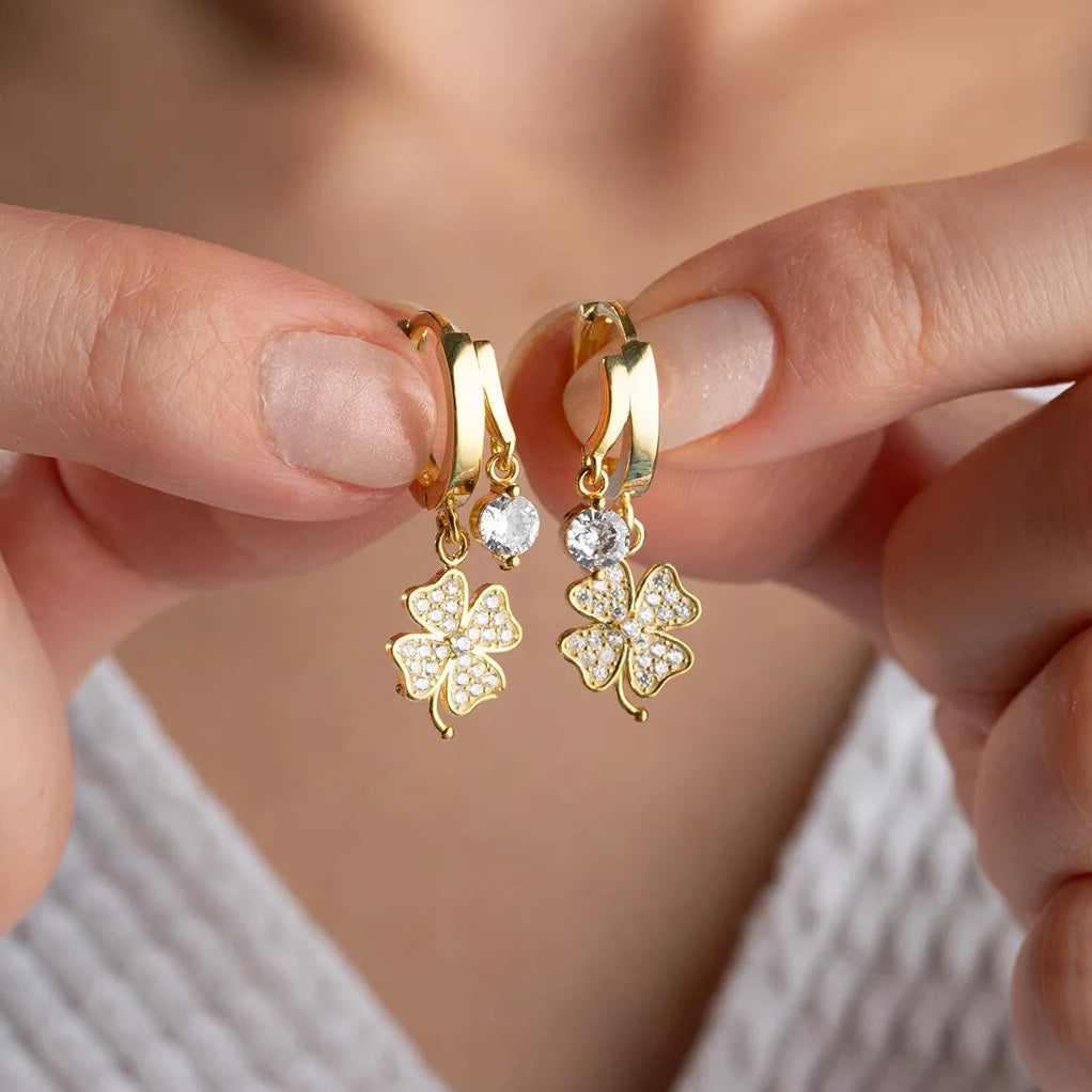 Vierblättrige Kleeblatt-Ohrringe – 925er Silber