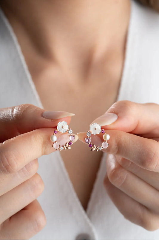 Blush Bloom – 925 Sterling Zilver Oorbellen