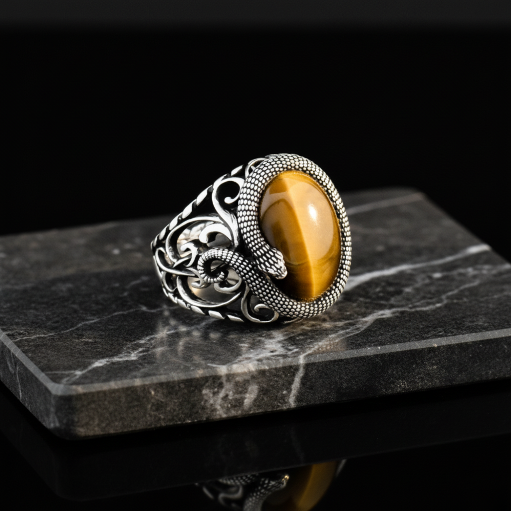 Schlangenring - 925er Sterlingsilber mit Tigerauge