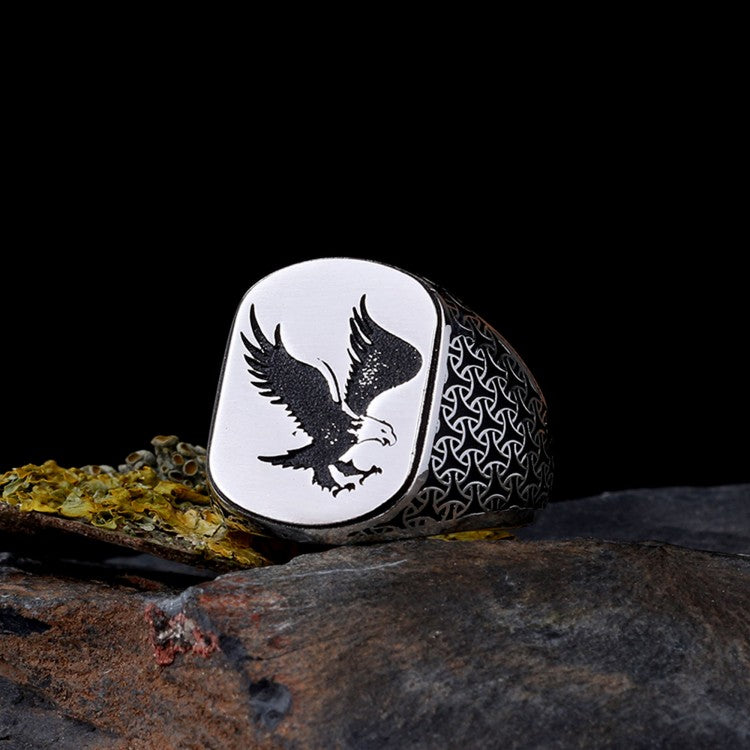 925 Sterling Zilveren Herenring met Arend Motief