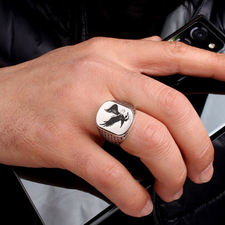 925 Sterling Zilveren Herenring met Arend Motief