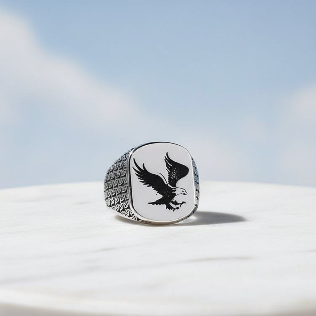 925 Sterling Zilveren Herenring met Arend Motief