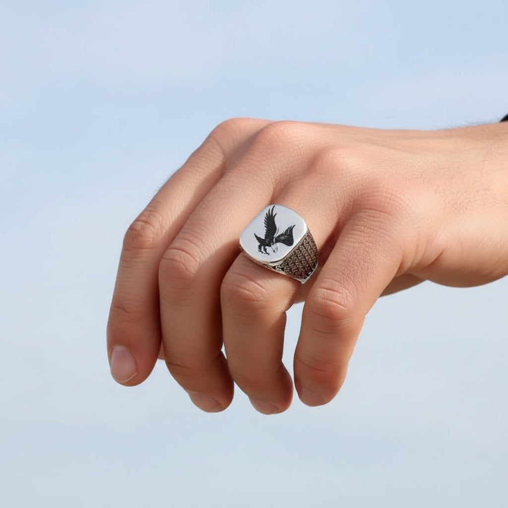 925 Sterling Zilveren Herenring met Arend Motief